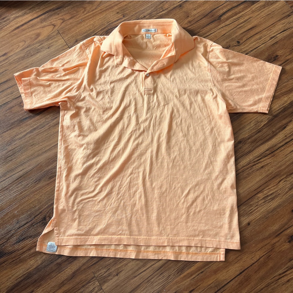 Peter Millar Men's Size Large Cotton Orange Striped Short Sleeve Golf Polo Shirt